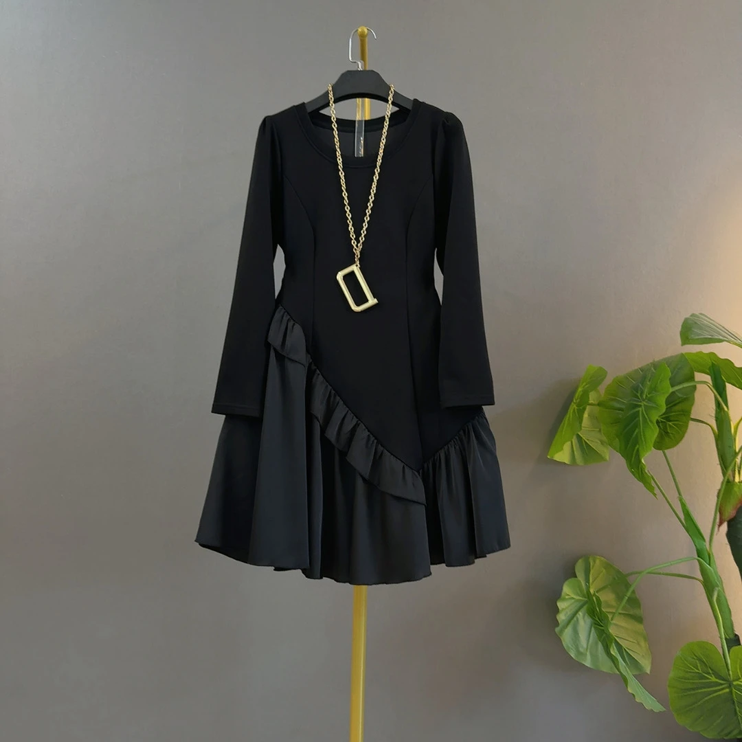 胖mm时尚拼接设计感赫本风气质显瘦遮肉大码女装连衣裙