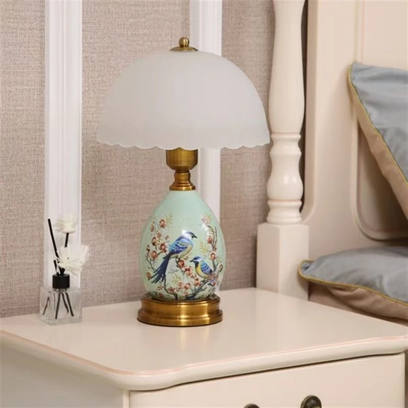 简约风三色变光卧室白色复古中式创意陶瓷台灯小台灯家用床头灯