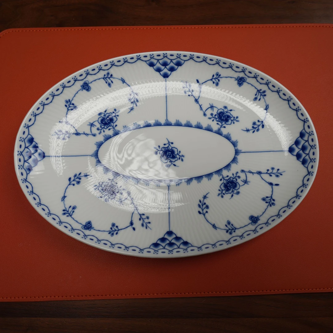 景德镇五花马12寸棕榈鱼盘餐盘陶瓷（白玉瓷/唐草）家用鱼盘盘子