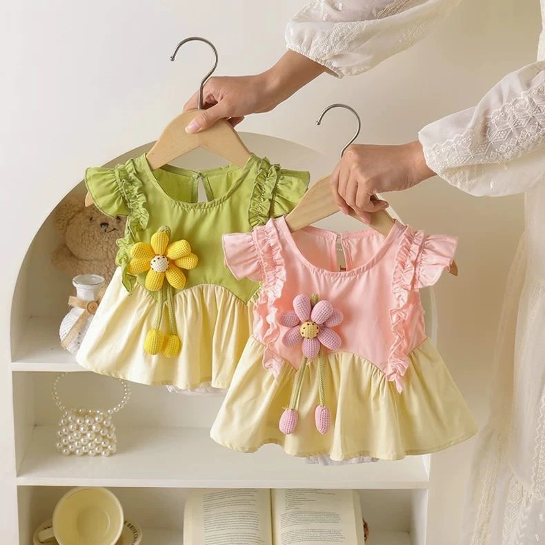 女童花苞短裤套装夏季2025新款儿童时髦夏装女孩小飞袖背心包屁裙