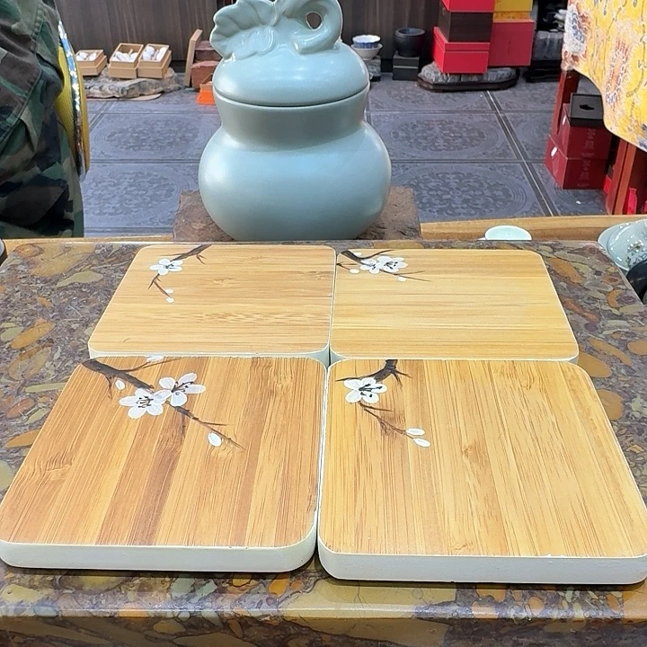 手绘杯垫一组。。品茗