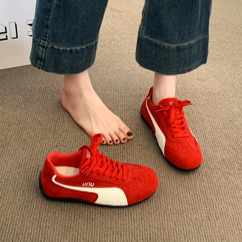 红色德训鞋女鞋子2025季新款平底百搭板鞋复古爆款休闲运动阿甘鞋