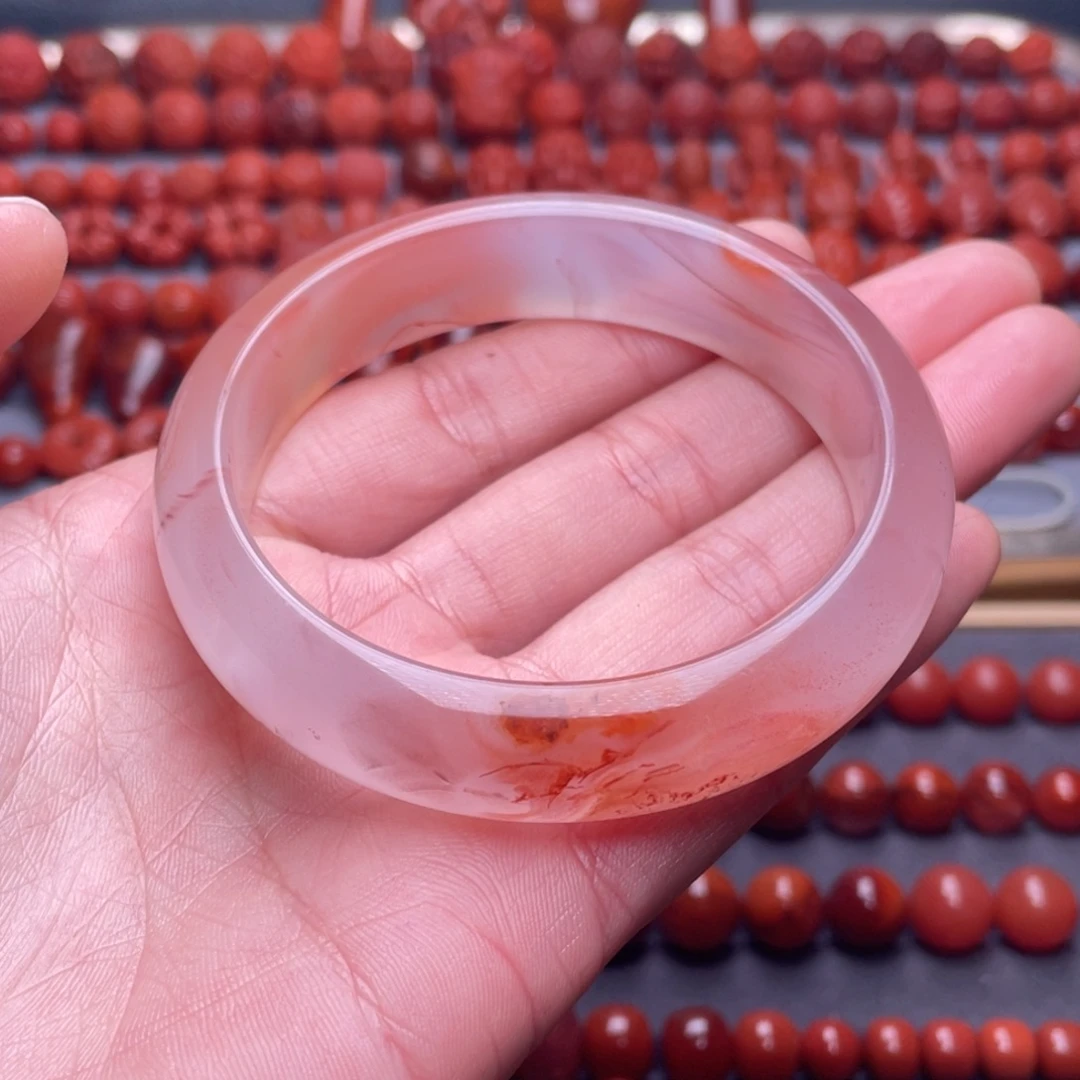 南红玛瑙未镶嵌其他W58高品九口料高冰飘花手镯