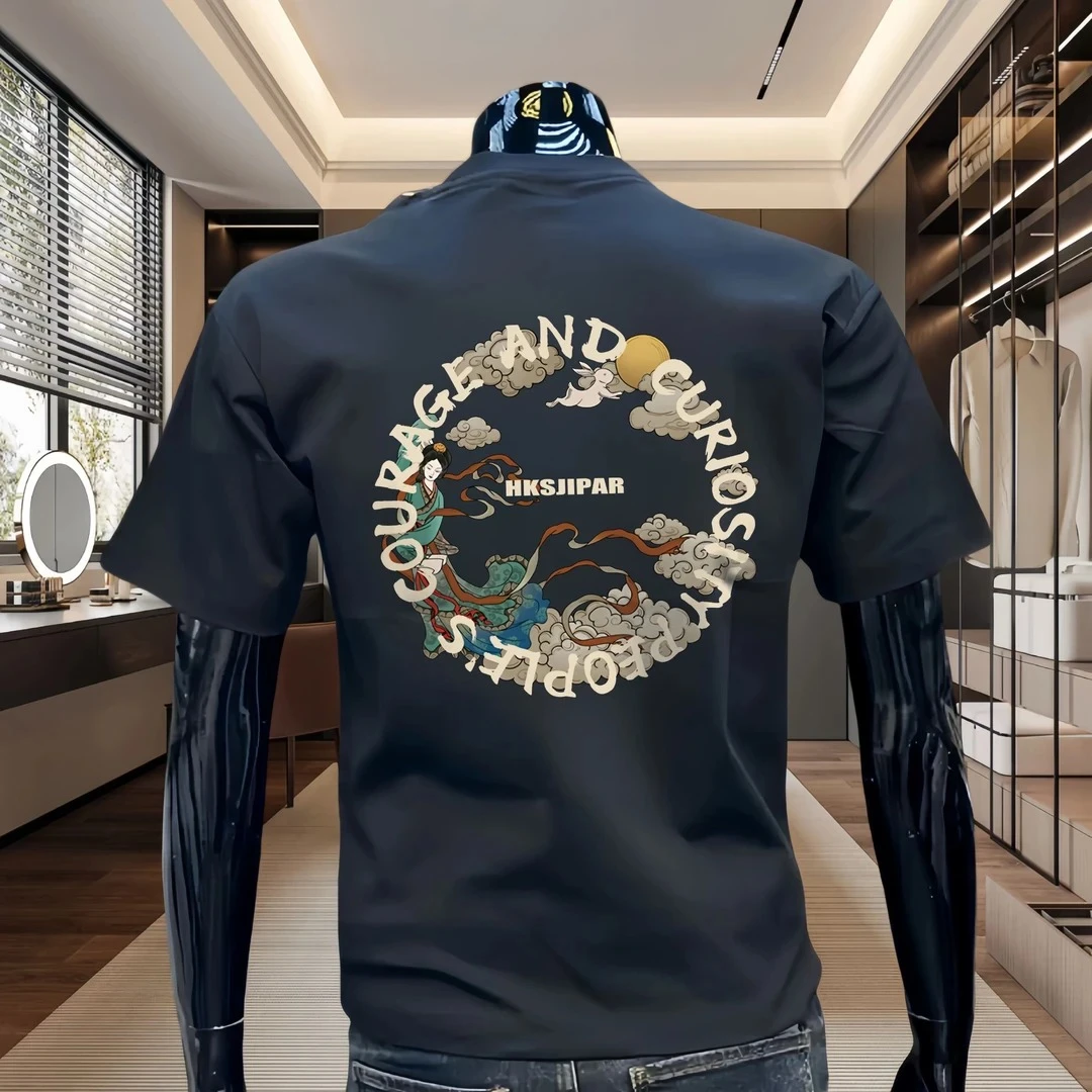 夏季潮牌男装纯棉短袖t恤时尚修身百搭印花半袖男士潮流圆领上衣