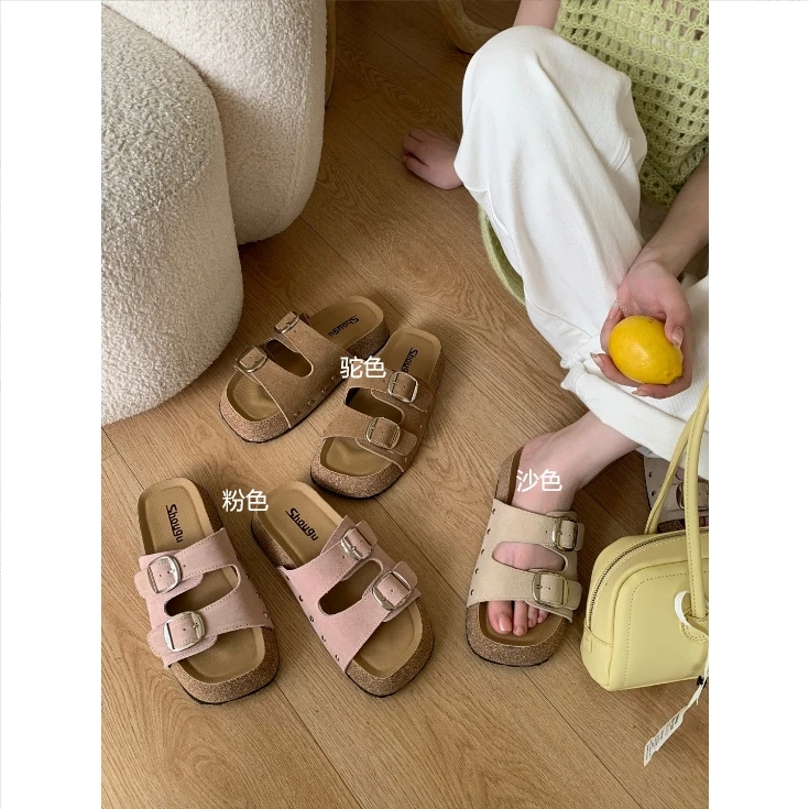 HW866-1#爆款复古时尚百搭厚底露趾一字拖鞋【真真】