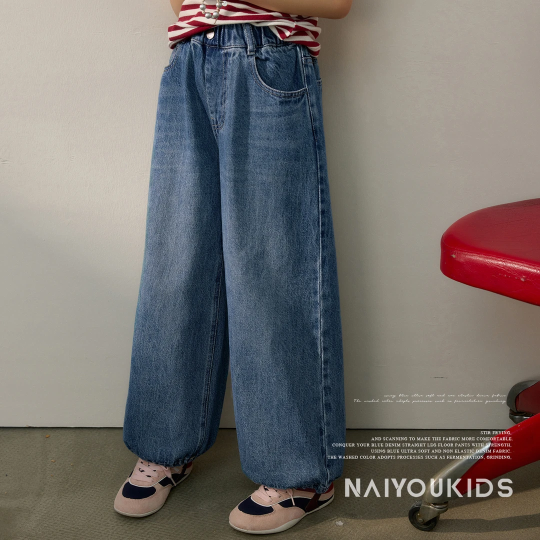【牛牛3】女童2025春装新款牛仔阔腿裤宽松裤子洋气直筒裤K2401