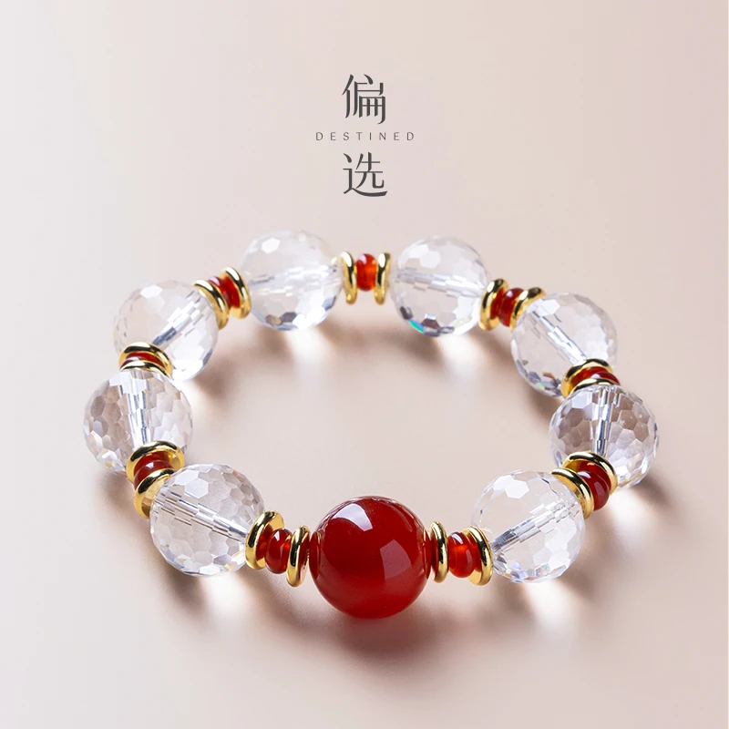 【预售】【偏选】【长安的荔枝】红玛瑙白水晶刻面水晶手串