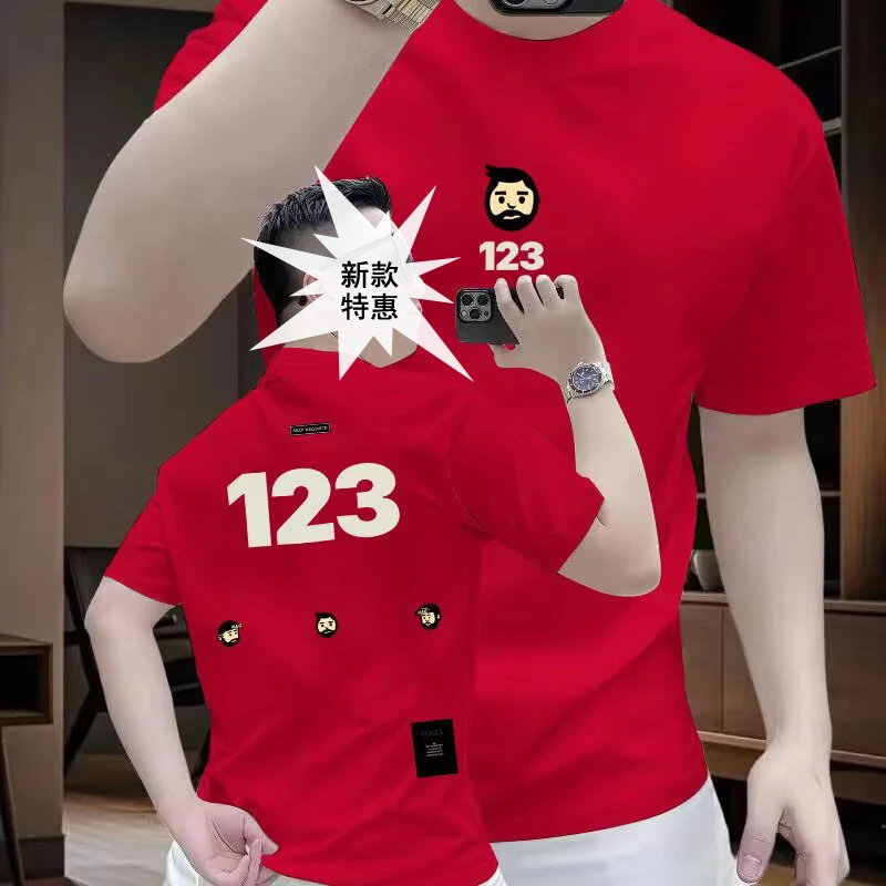 2025夏季新款123数字圆领卡通短袖男T恤潮牌潮流半袖休闲套头上衣
