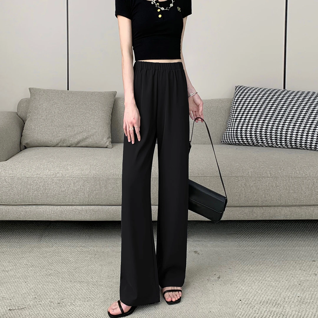 冰丝西装窄版阔腿裤女夏薄款2025新款高腰垂感宽松休闲显瘦直筒裤