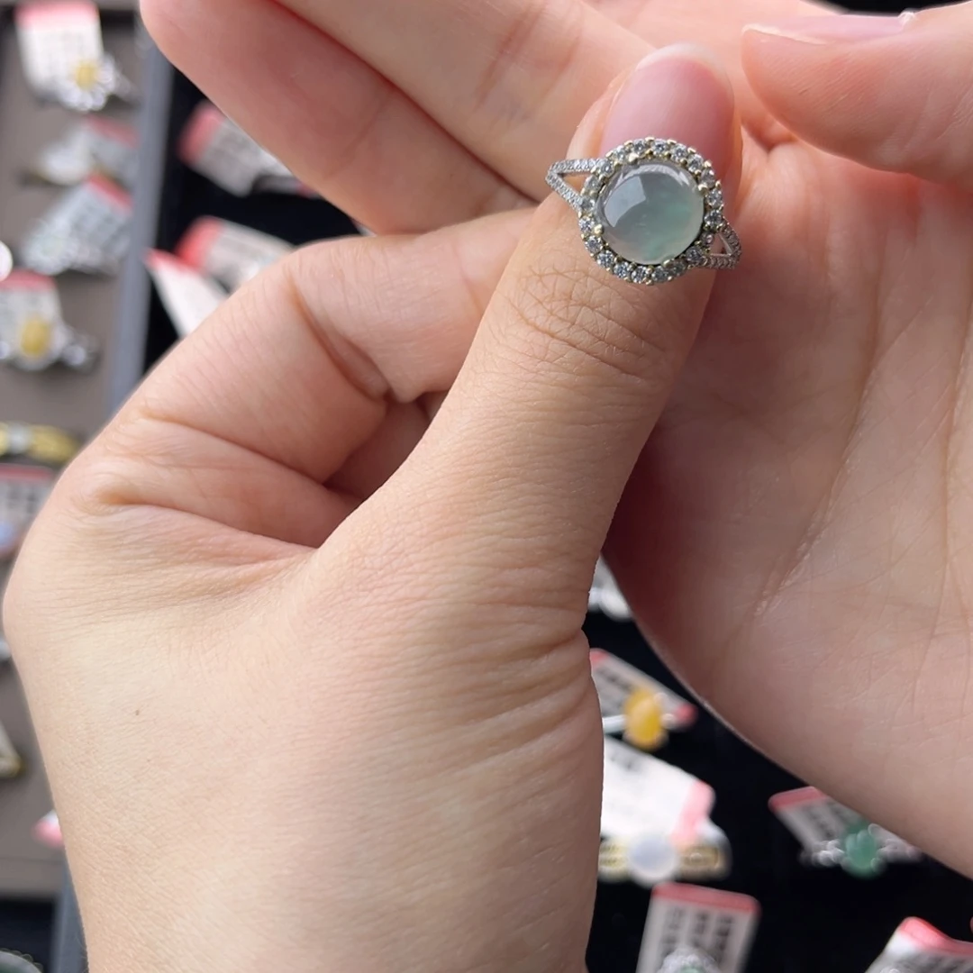 翡翠戒指银S925镶嵌5899