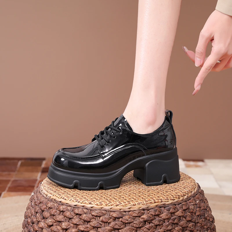 真皮厚底增高乐福鞋女2025年春秋季新款粗跟小皮鞋高跟单鞋工作鞋