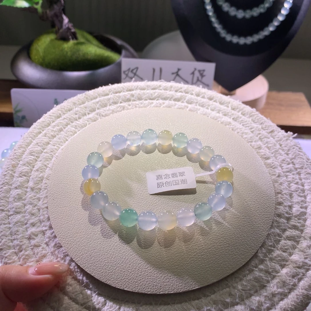 散珠翡翠天然缅a马卡龙手串9+