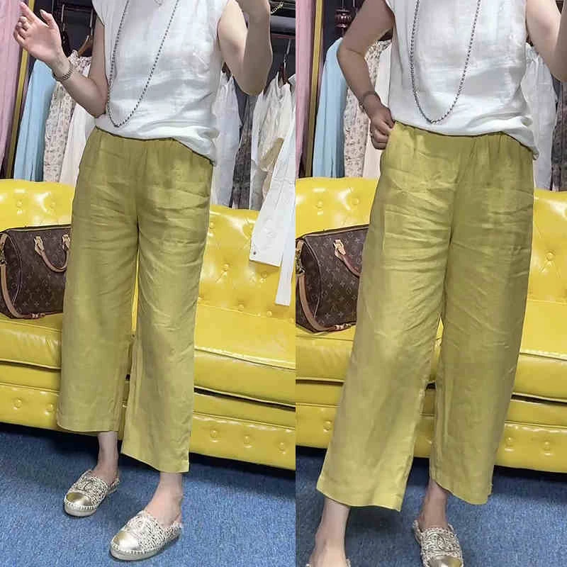 亚麻八分直筒休闲裤大码女装2025夏季薄款梨形身材显瘦百搭阔腿裤