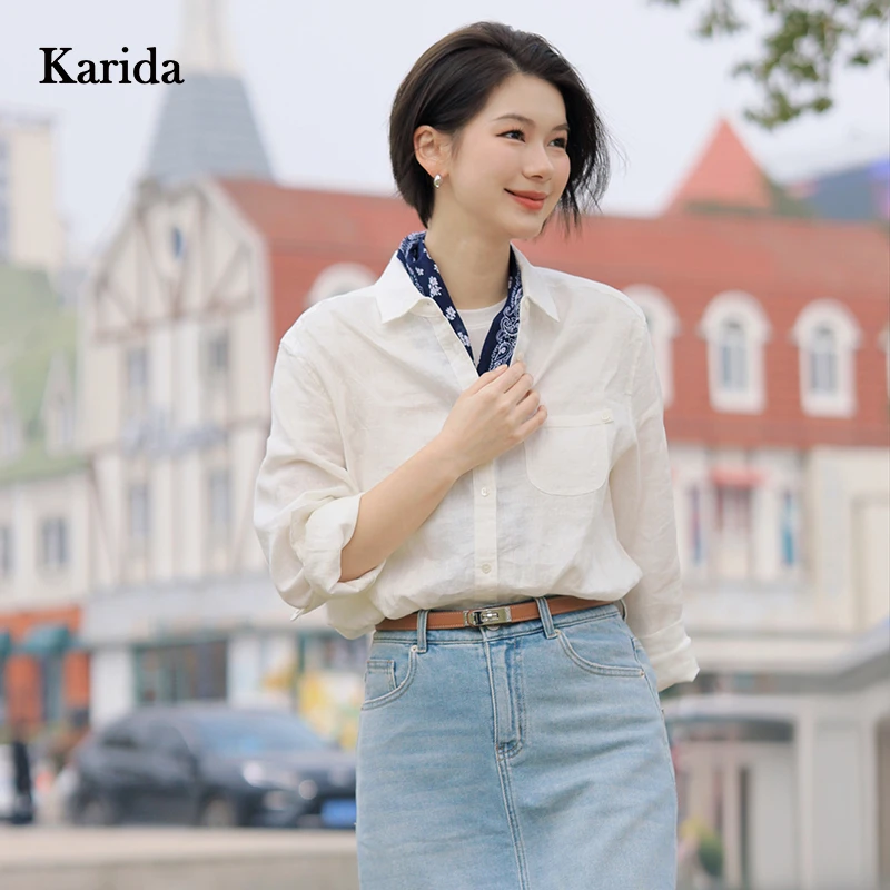 【短视频】Karida珂芮达【叙旧】新款亚麻衬衫显瘦衬衣长袖白色设计感