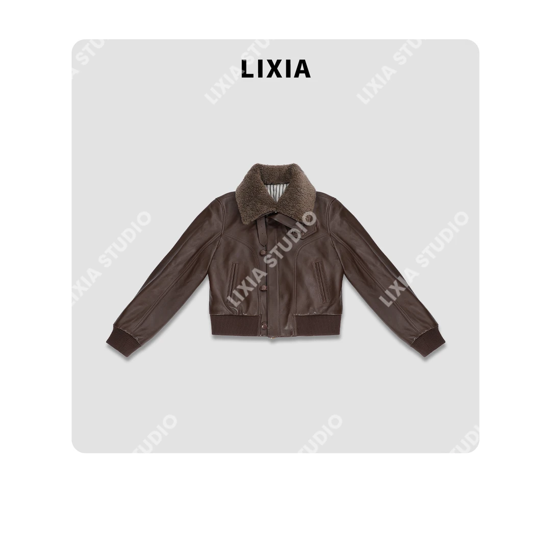 LIXIA【飞行夹克】英国进口蜡感双色复古无涂层充绒绵羊皮衣-D9937