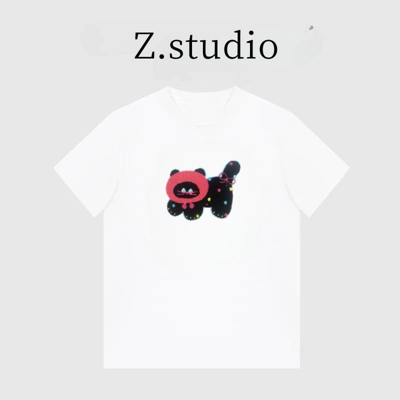 【小花猫】 新款 宽松印花 小熊圆领白色百搭休闲 纯棉T恤春夏