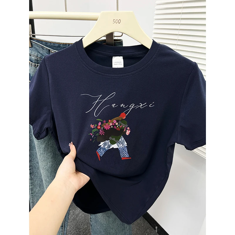 韩系减龄正肩短袖T恤女夏季2025新款半袖时尚洋气设计感圆领上衣