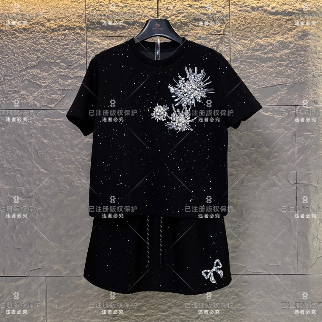 WMA-A40设计师款丨绽放烟花重工宽松版夏季短袖T恤裤裙时尚套装