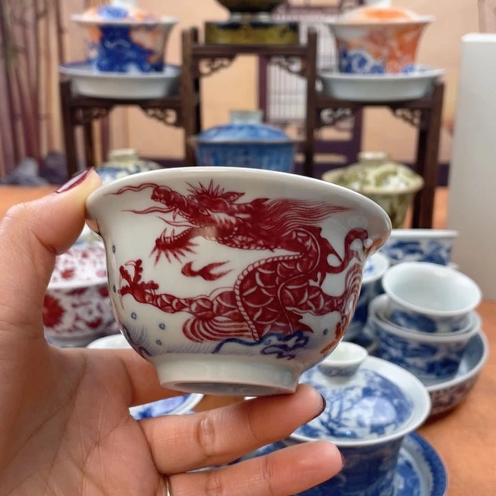 陶摆件鱼化龙压手杯