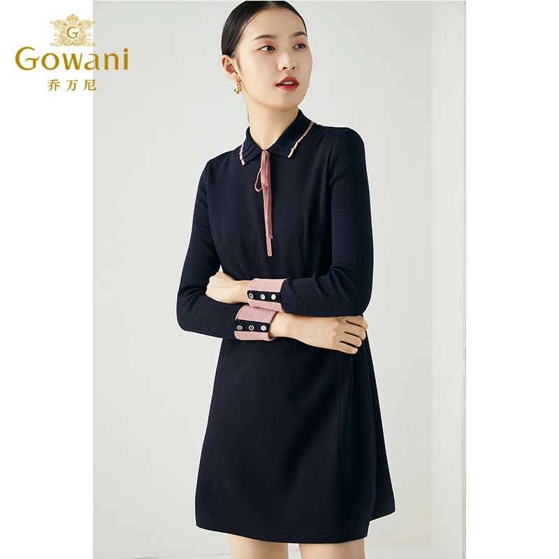 Gowani/乔万尼100%绵羊毛连衣裙羊毛软糯撞色时尚减龄ES4E330601