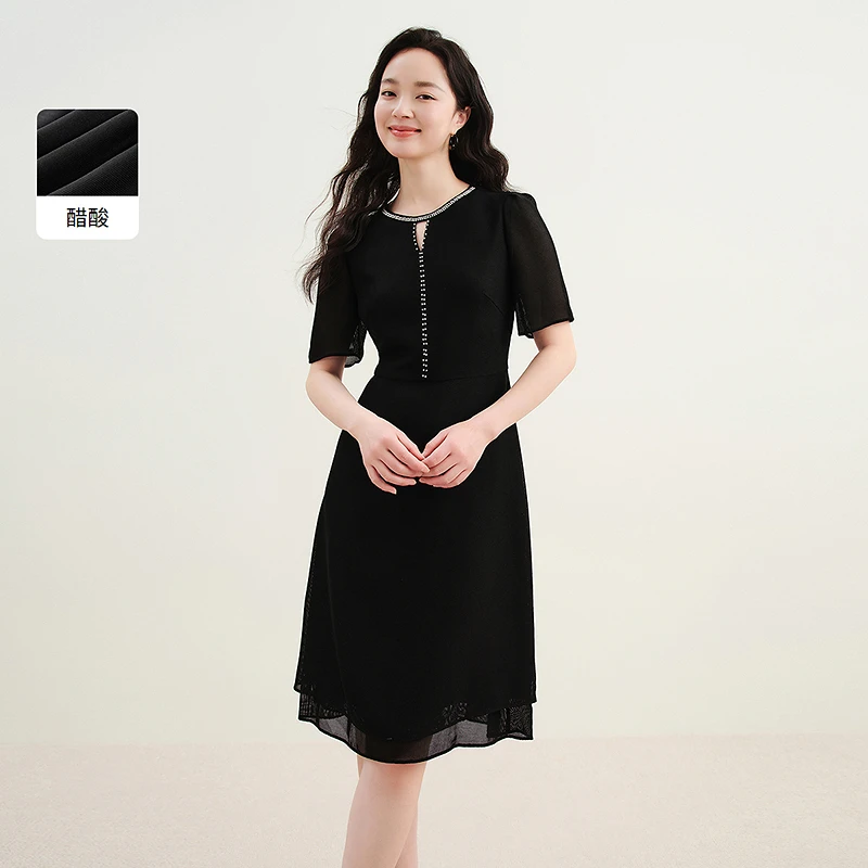 珂莱蒂尔奢级醋酸节日聚会礼服气质黑色优雅夏日旅游出街衣服