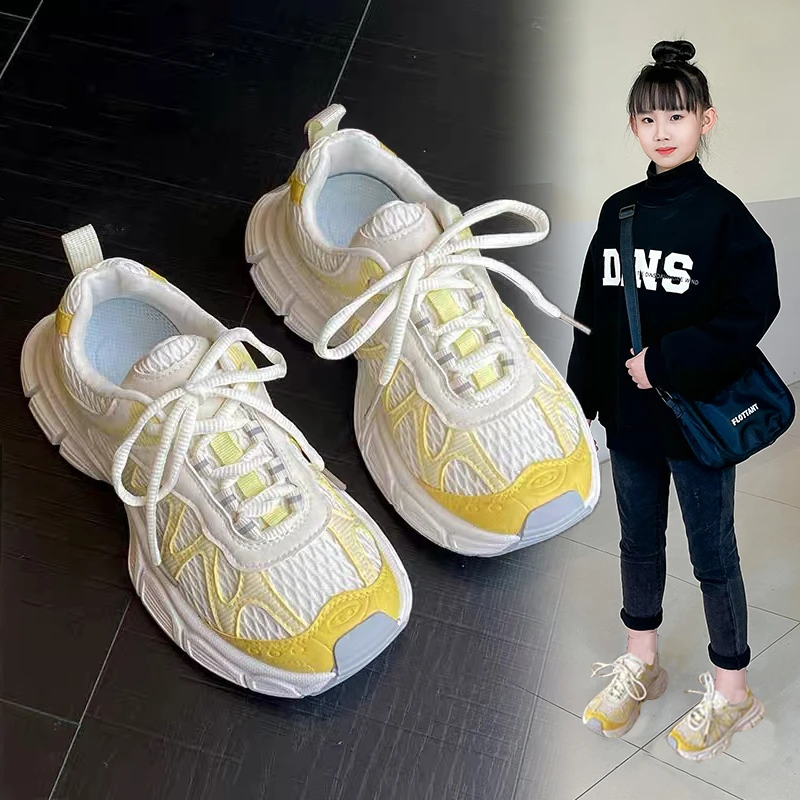 女童鞋子2025春秋新款爆款网面儿童运动鞋6-12岁潮款洋气老爹鞋子