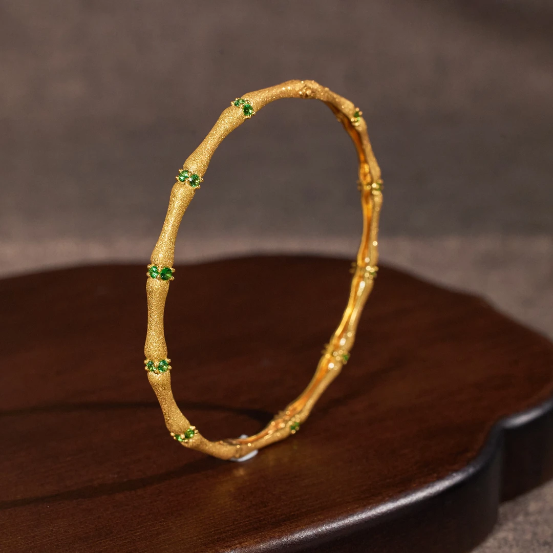 【歪歪】花魁竹节*沙弗莱手镯*18K金镶嵌S0053