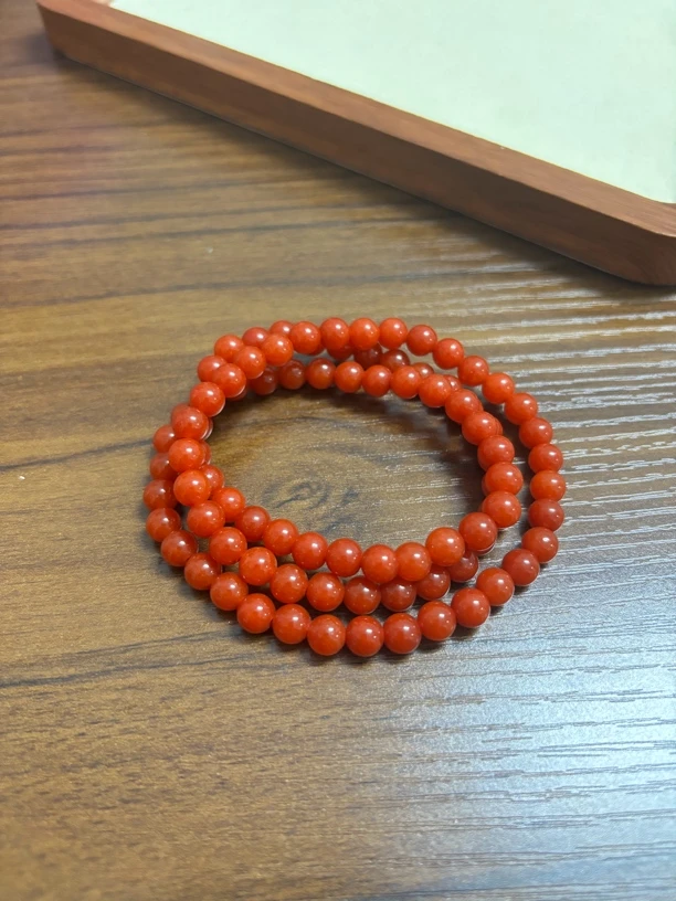 高端缅甸翡翠冰糯种红翡温润圆珠三圈手串手链百搭