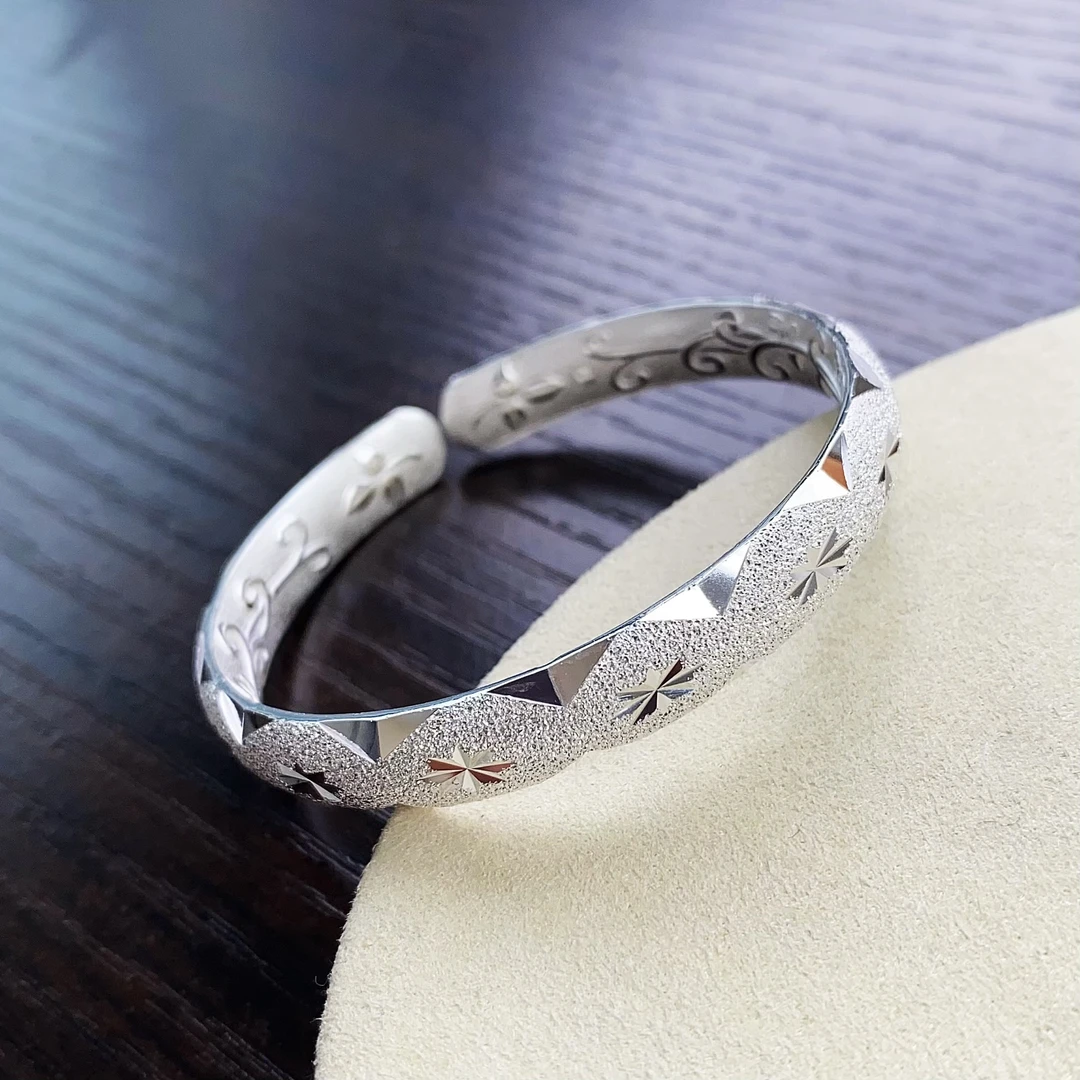 足银手镯 999.9纯银满天星开口手镯实心磨砂约40克新年礼物