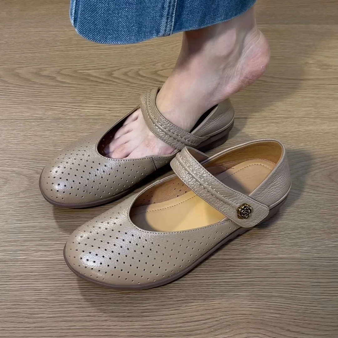 单鞋新款柔软小羊皮加宽鞋型妈妈鞋舒适软底包头真皮平底单鞋女款