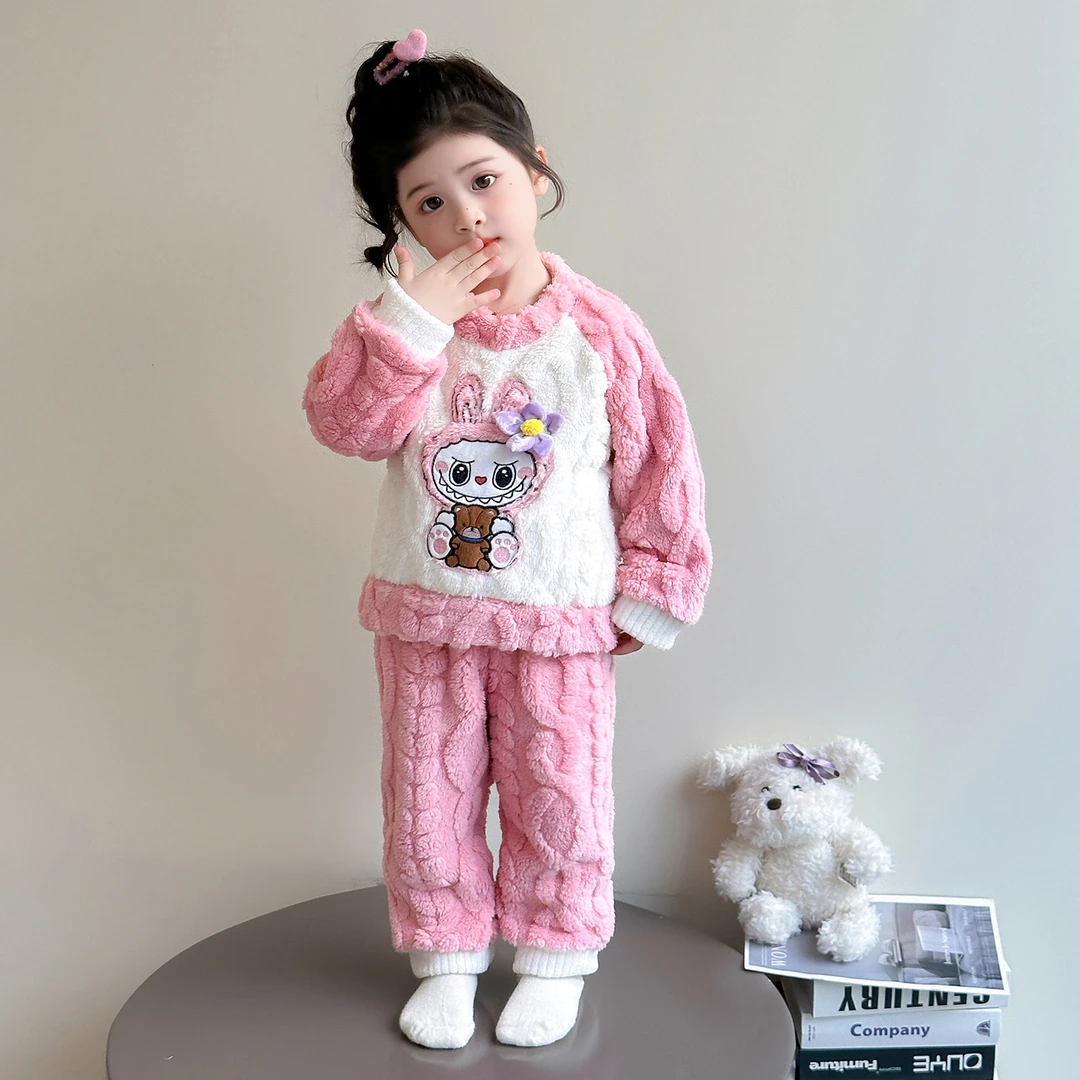 女童睡衣冬季珊瑚绒加厚儿童法兰绒家居服套装女宝宝保暖睡衣冬装