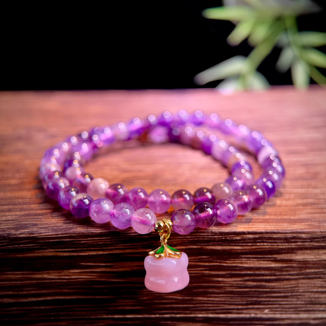 2129 紫水晶/盐源玛瑙/女士双圈手串