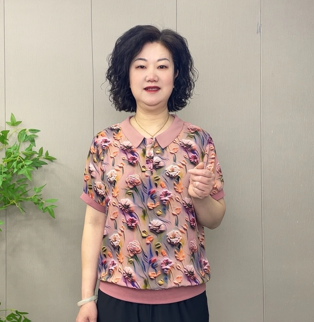 2025夏季新款时尚洋气百搭遮肚减龄气质显瘦翻领宽松休闲妈妈装