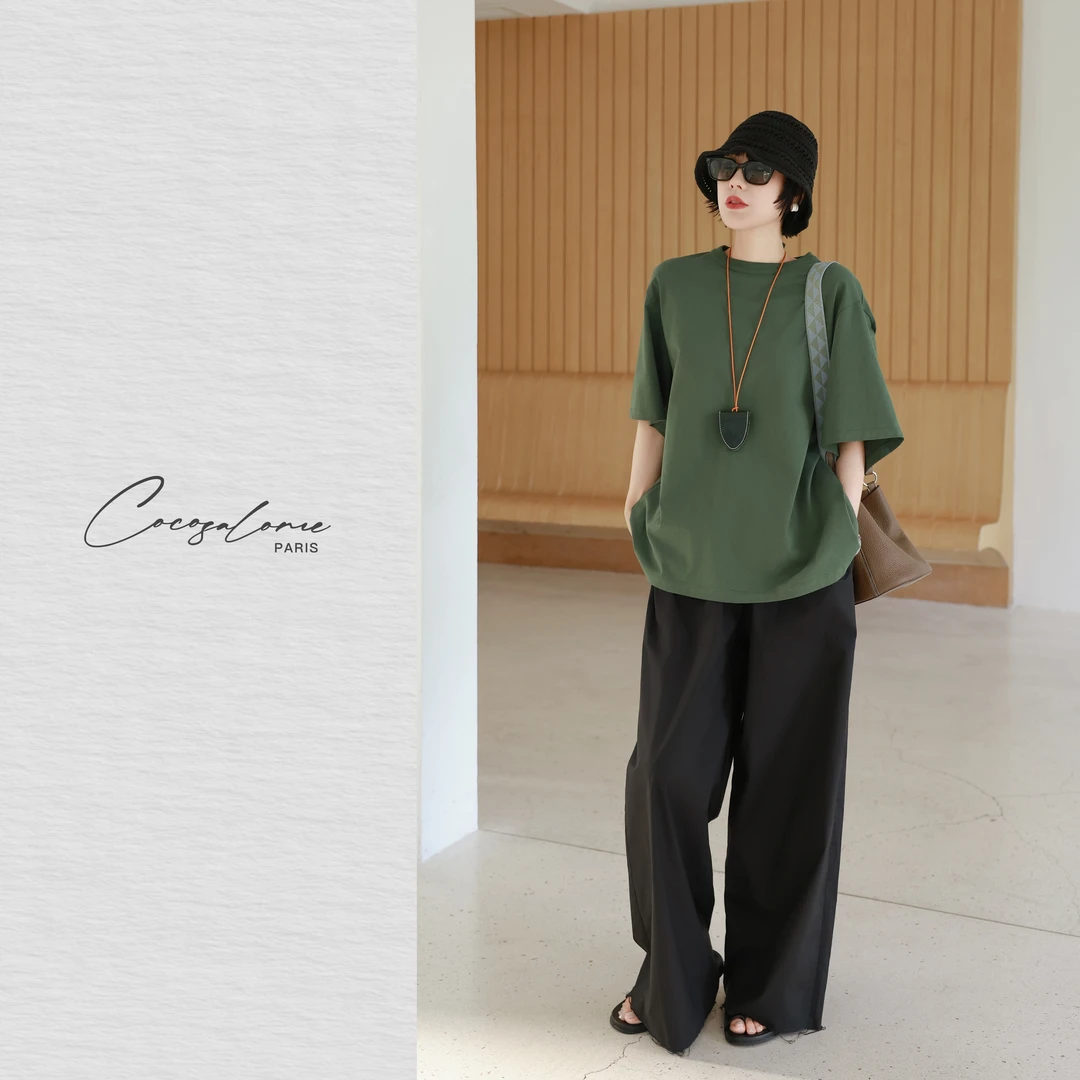 韩彬彬"治愈师"背部打结老钱减龄通勤穿搭时髦垂感短袖T恤827Y-10