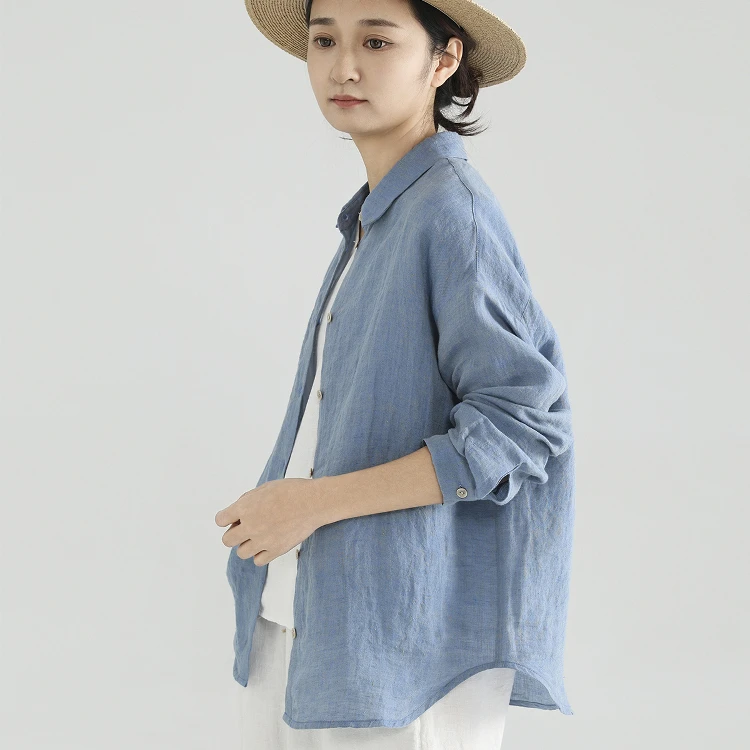 尘染减龄超好看衬衫女2025早春新款色织汉麻休闲长袖高级小众上衣