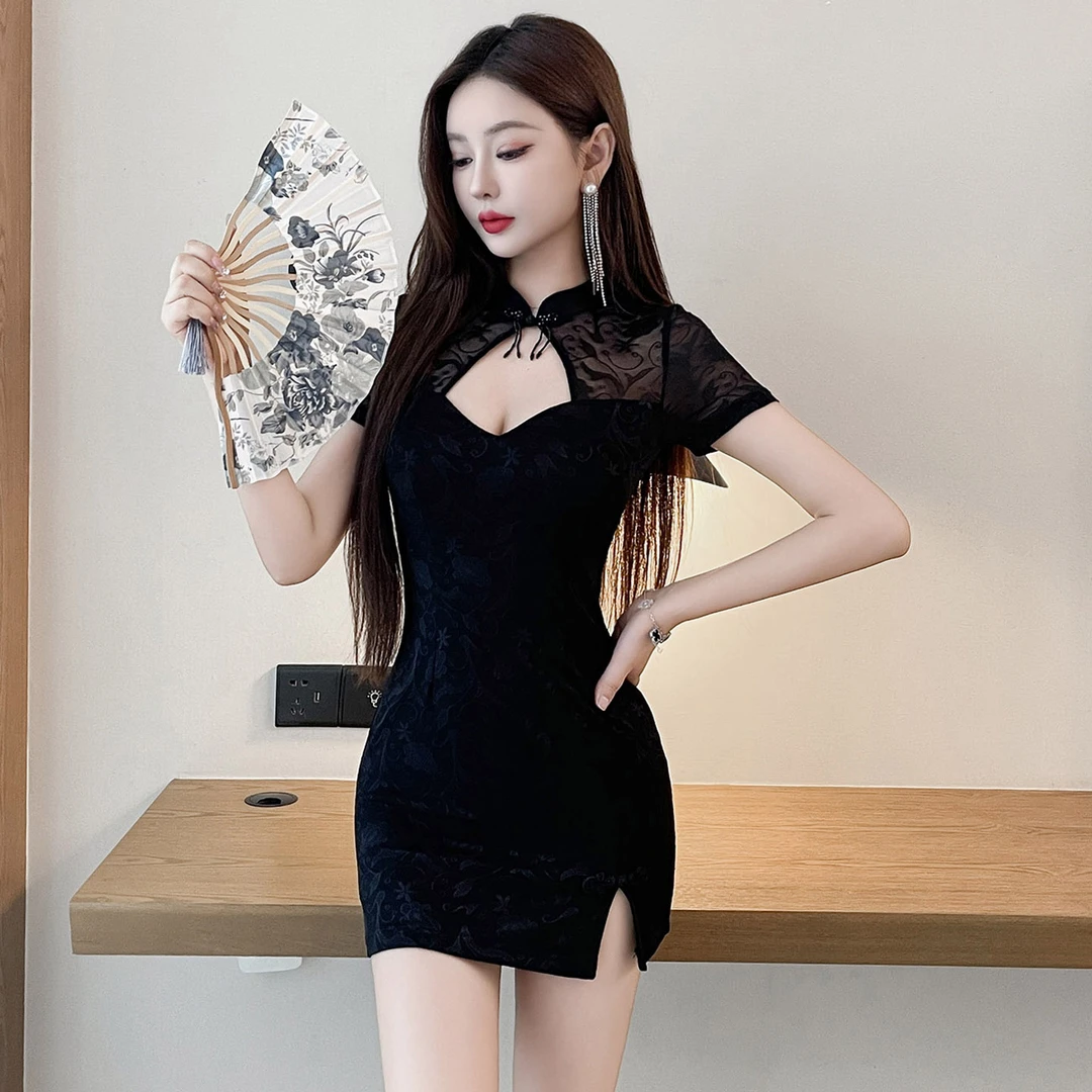 2025新款夏季新中式短裙气质改良旗袍礼服连衣裙性感显瘦包臀裙