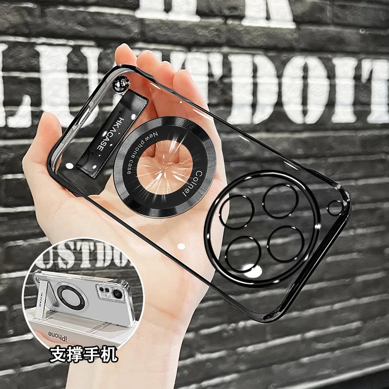 【适用OPPO全型号】高级感超薄电镀无边框强力磁吸支架防摔手机壳