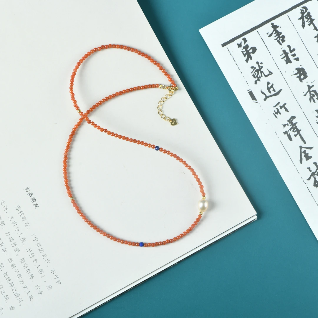 南红2mm珍珠锁骨链