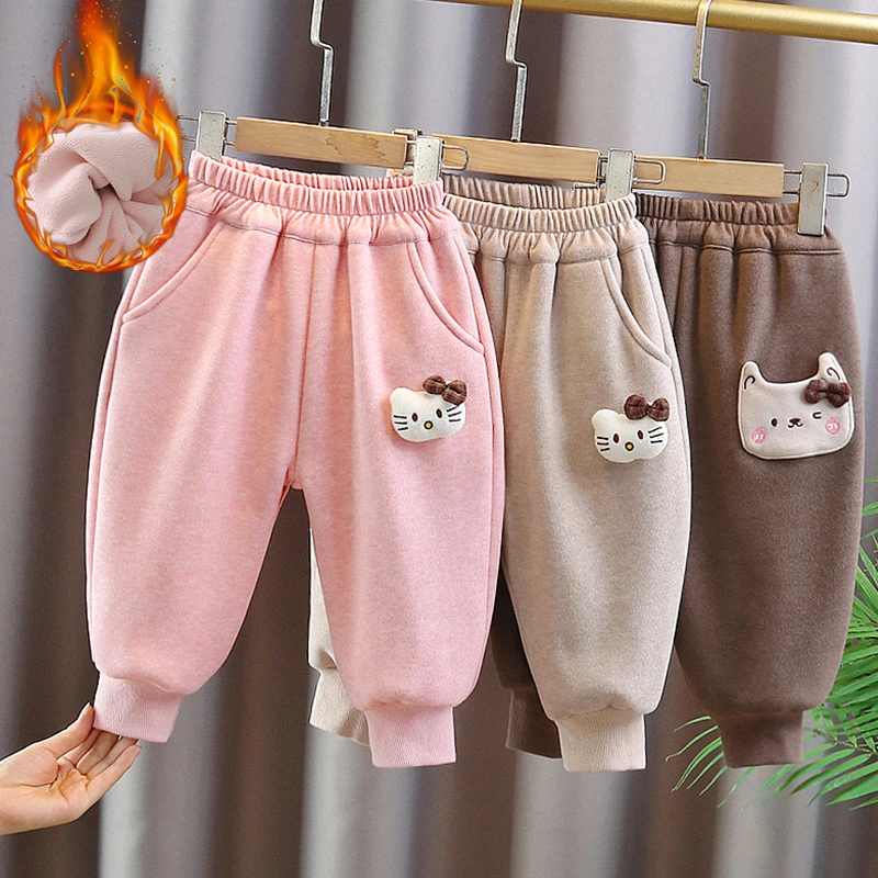 女宝宝加绒裤秋冬外穿保暖卫裤宽松小童冬季休闲裤女童运动裤冬款