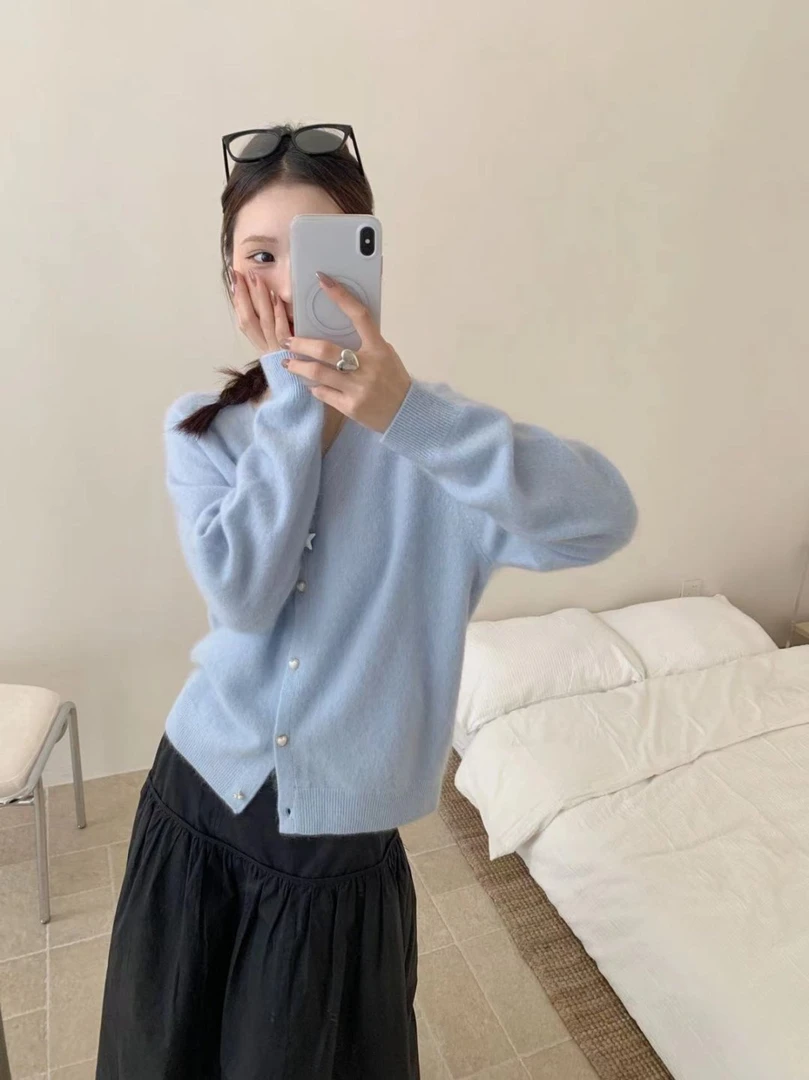 【素简.830165】2025秋冬上新羊绒羊毛无缝拉毛开衫女装上新毛衣