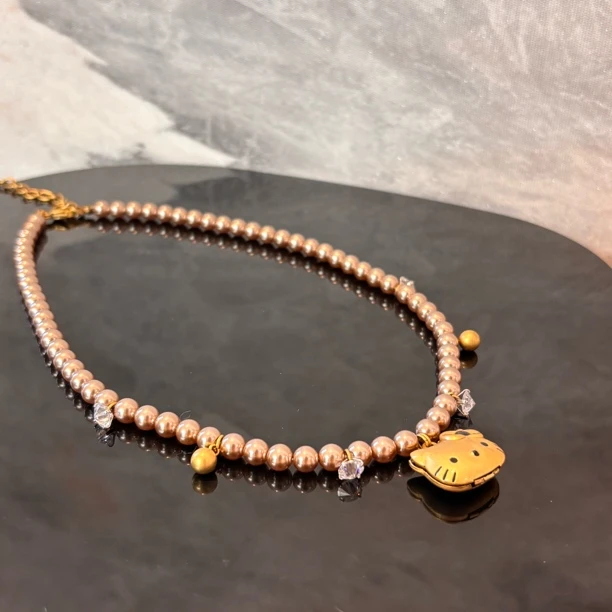 铜合金仿珍珠项链 kt猫zz项链XL2294