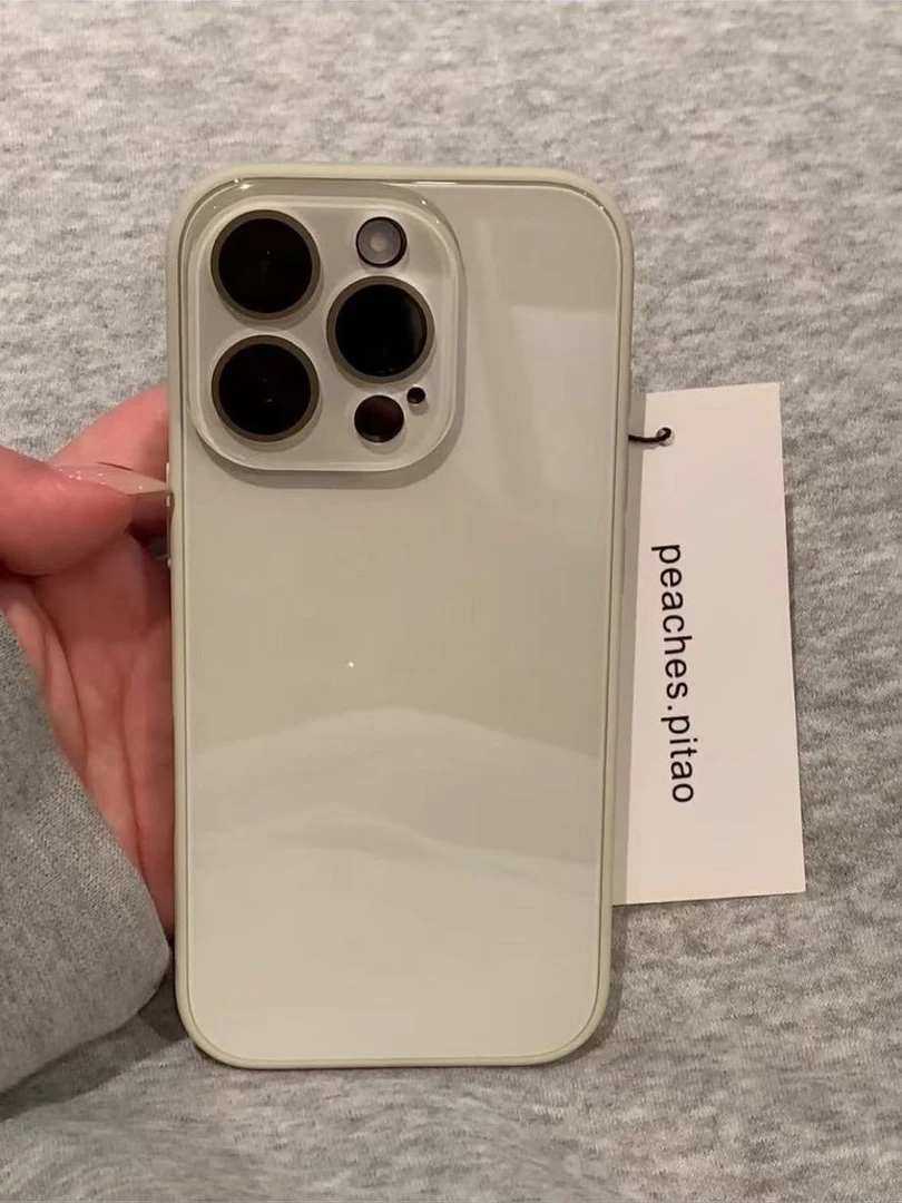 简约ins古董白玻璃自带镜头膜适用iPhone16Promax苹果15手机壳17