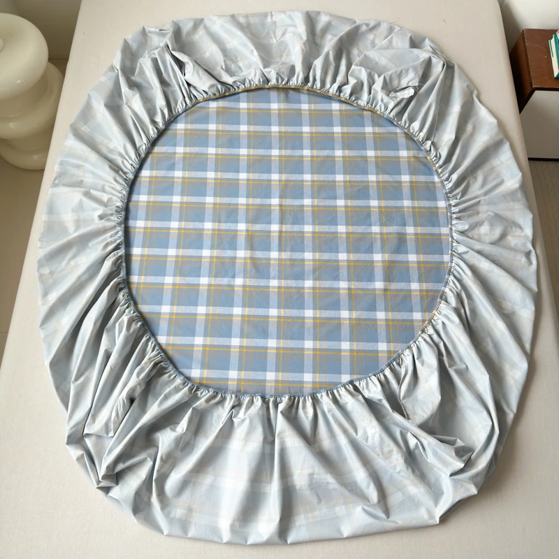 2025新款A类纯色格子全棉防水床笠两件套三件套