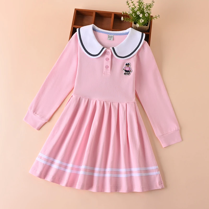 女童秋季学院风连衣裙长袖儿童大摆裙娃娃领童装洋气中大童公主裙