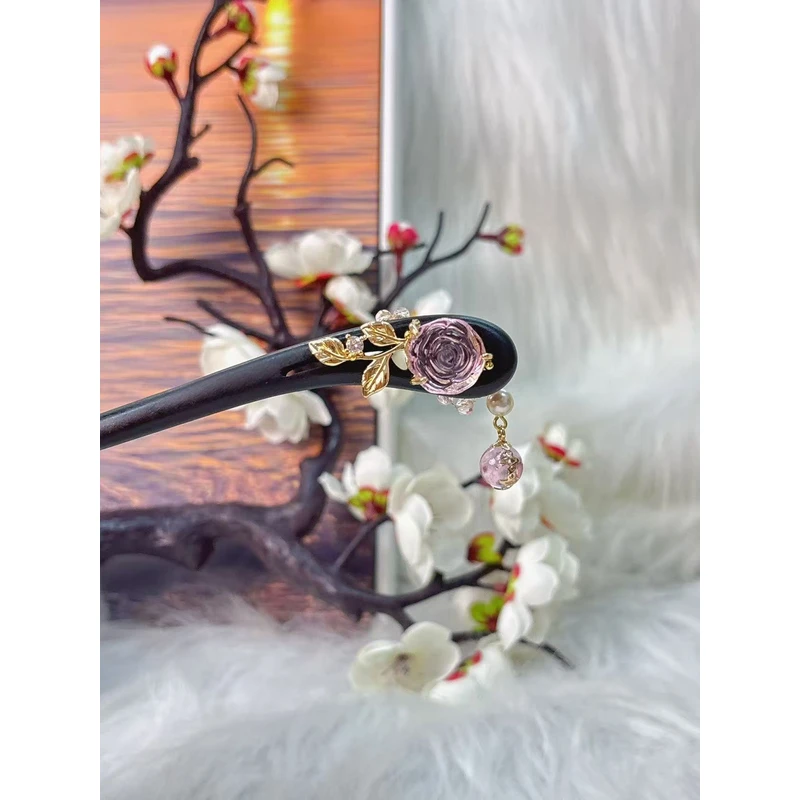 炑歌K352单簪粉色流苏原创气质百搭款15公分发簪