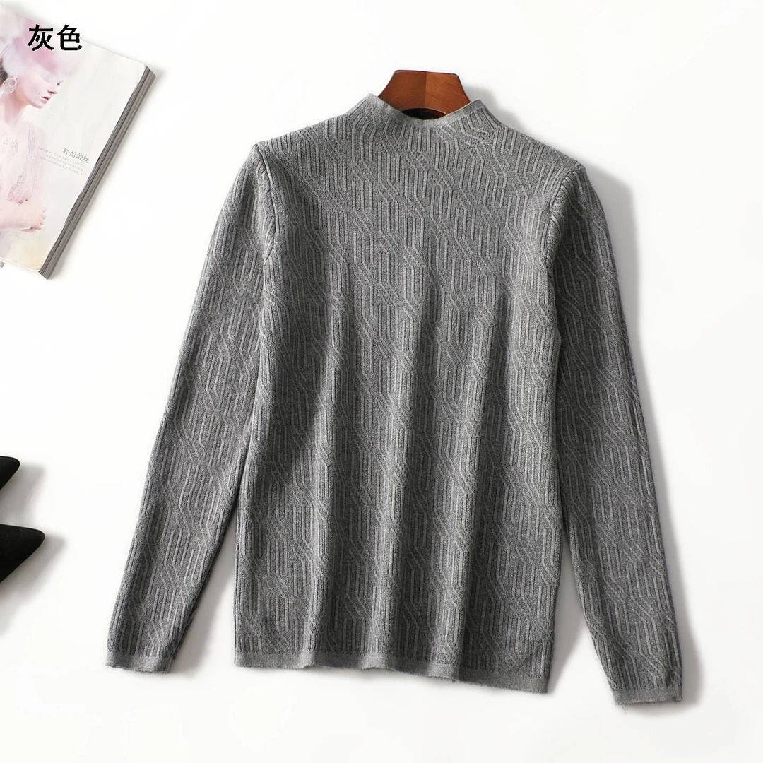 247944冬加绒中长款五分袖套头针织衫秋冬