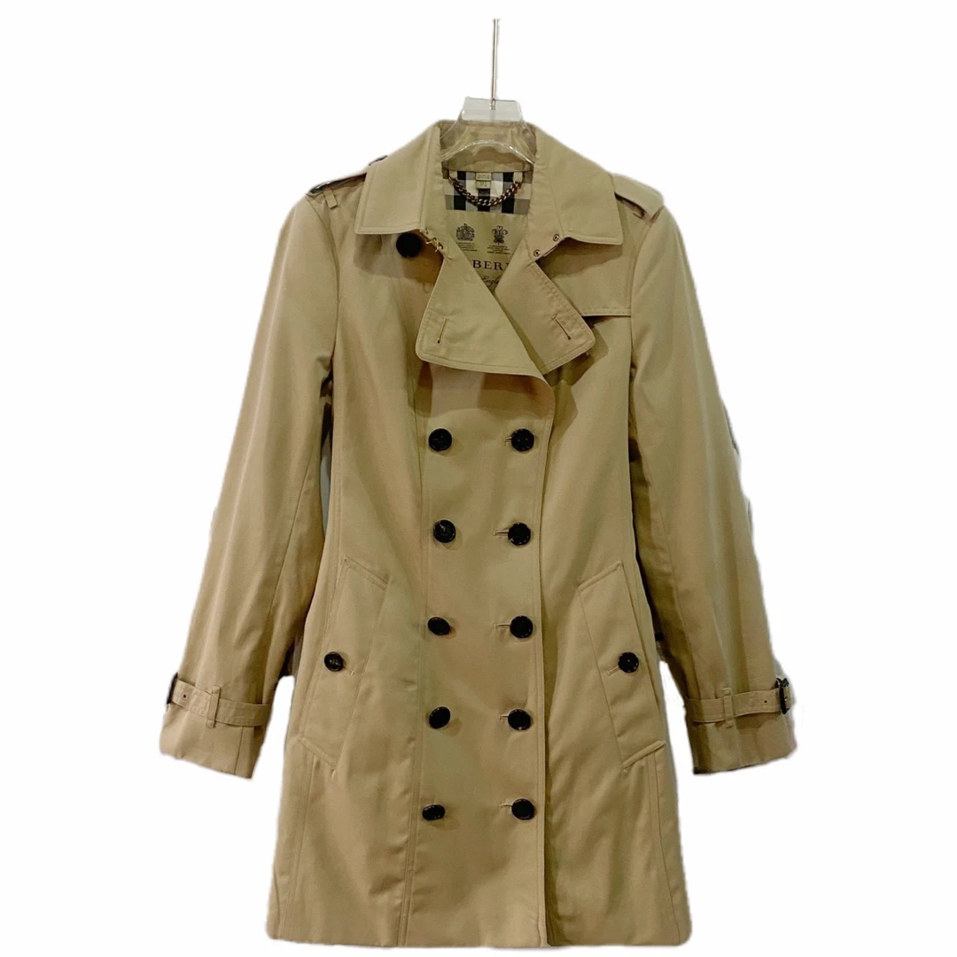 99新 BURBERRY/博柏利 001464卡其色棉质中长款风衣UK6码