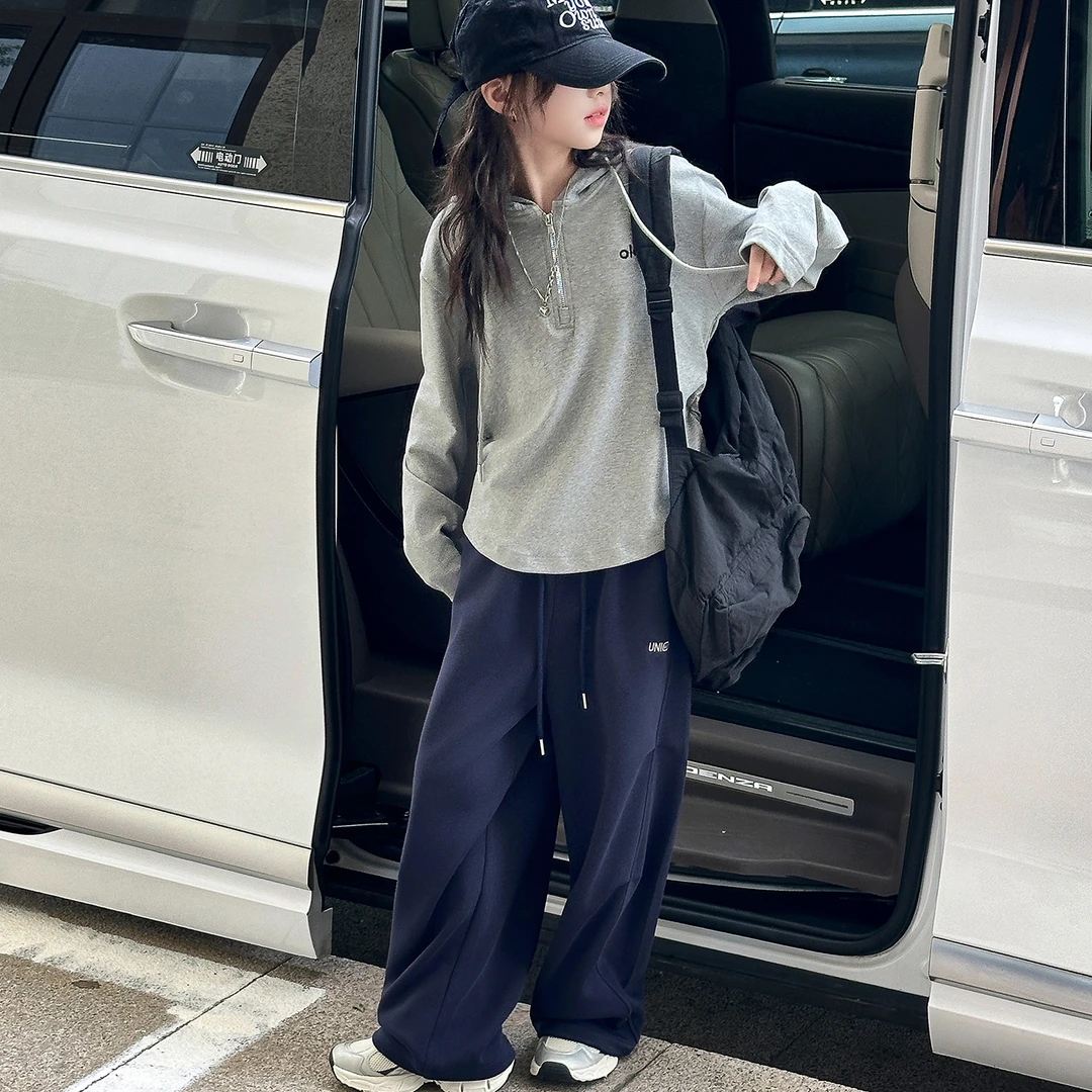 女童春秋款韩版休闲连帽卫衣套装中大童初中生时髦洋气儿童秋装
