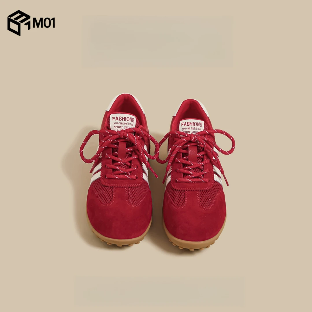 M01夏季新款厚底德训鞋女条纹休闲网面红色板鞋运动阿甘老爹潮鞋