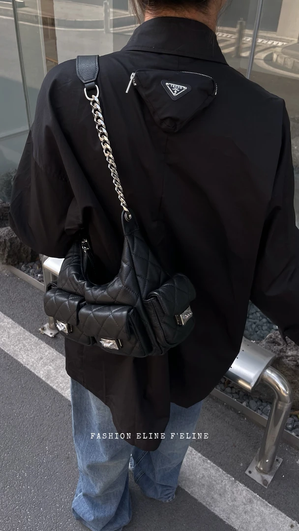 多口袋头层牛皮机车包hobo高级感单肩斜挎包包